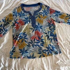 Croft & Barrow Tropical Resort Casual 3/4 Sleeve V-neck Top